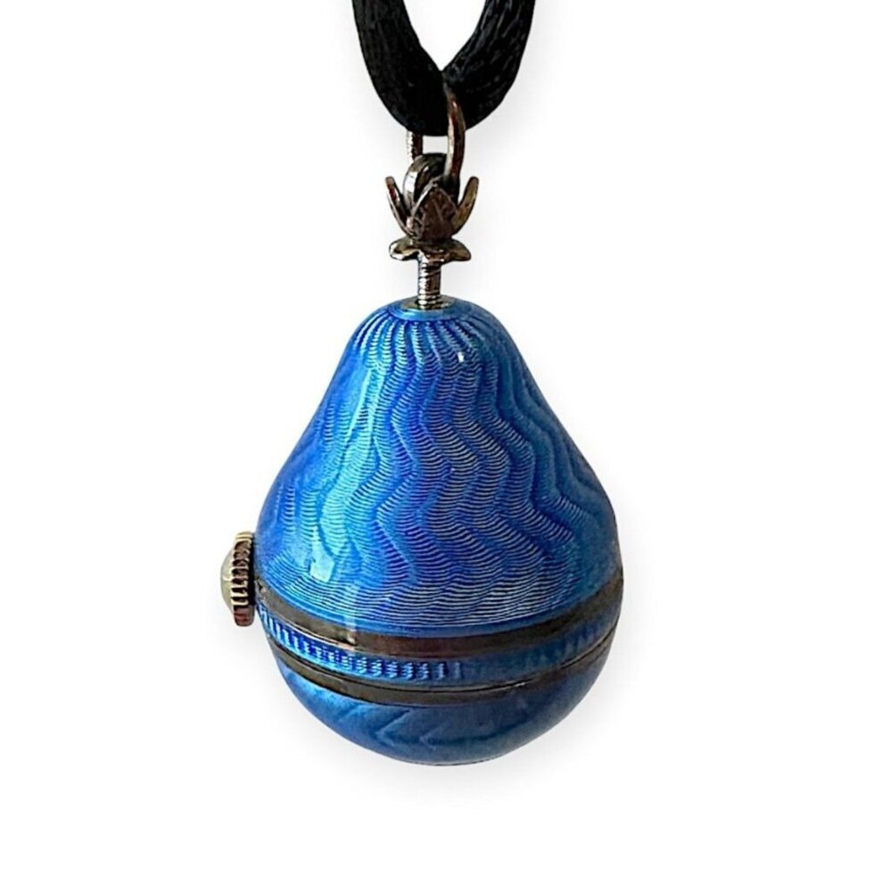 Vintage Eterna Blue Guilloché Enamel Teardrop Pendant Watch Art Deco Swiss